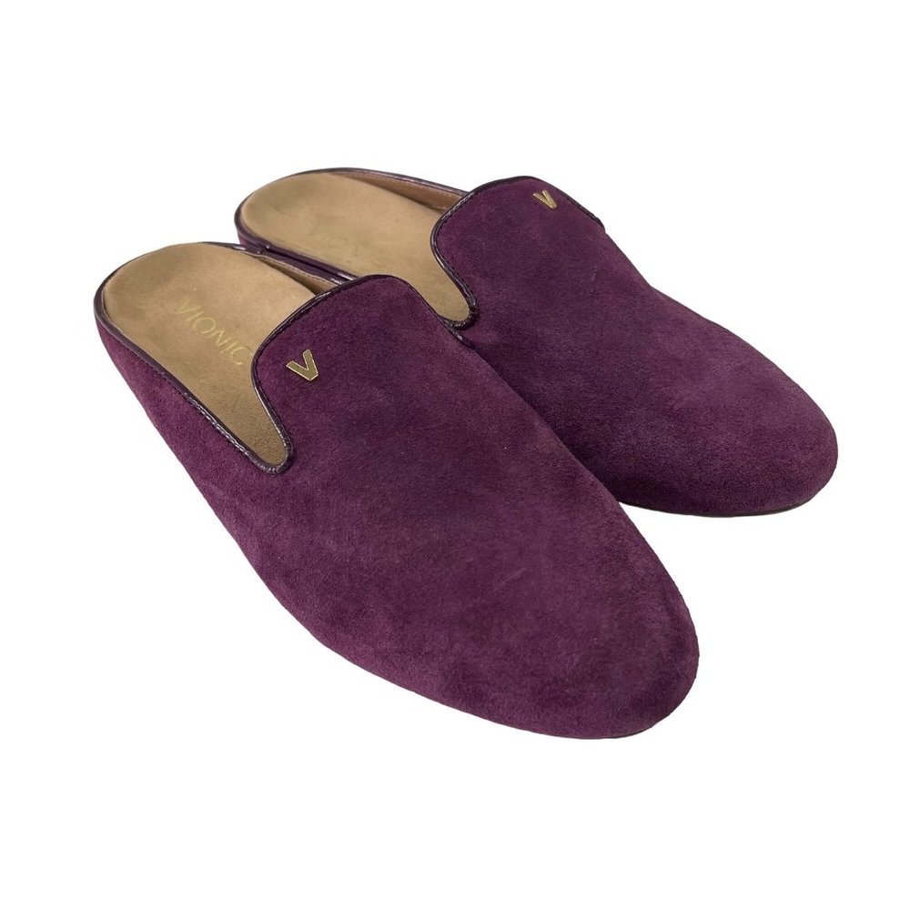 Vionic Carnegie Purple Suede Slip On Mules Flats Shoes TVW5265 Womens size 8